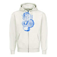 Oatmeal Heather blue dragon Zipper Hoodie - RanaPortraitStore