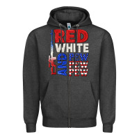 Charcoal Heather red white and pew pew pew Zipper Hoodie - texasbilliewilder