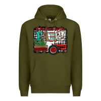 Army Green christmas on the farm tractor buffalo plaid Premium Hoodie - Jasminsmagicworld