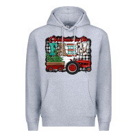 Heather Grey christmas on the farm tractor buffalo plaid Premium Hoodie - Jasminsmagicworld