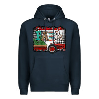 Navy christmas on the farm tractor buffalo plaid Premium Hoodie - Jasminsmagicworld