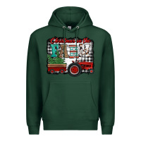 Sports Green christmas on the farm tractor buffalo plaid Premium Hoodie - Jasminsmagicworld