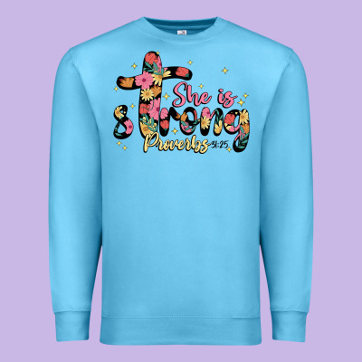 She Is Strong Proverbs 31 25 Premium Sweatshirt Designed By Jahusdesignshop