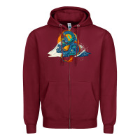 Burgundy blue dragon ocean waves and sun Zipper Hoodie - RanaPortraitStore