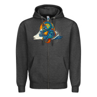Charcoal Heather blue dragon ocean waves and sun Zipper Hoodie - RanaPortraitStore