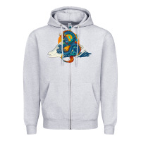 Heather Grey blue dragon ocean waves and sun Zipper Hoodie - RanaPortraitStore