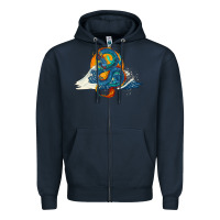 Navy blue dragon ocean waves and sun Zipper Hoodie - RanaPortraitStore