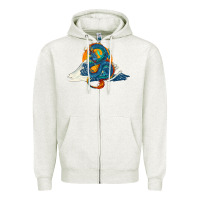 Oatmeal Heather blue dragon ocean waves and sun Zipper Hoodie - RanaPortraitStore
