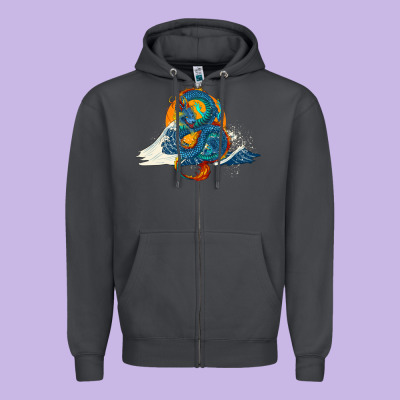 Zipper Hoodie blue dragon ocean waves and sun
