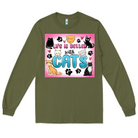 Army Green life is better with cats Long Sleeve Tee - MaliasSmallBusiness