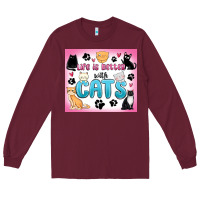 Burgundy life is better with cats Long Sleeve Tee - MaliasSmallBusiness