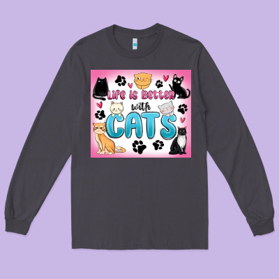 Long Sleeve Tee life is better with cats