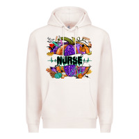 Pale Pink halloween nurse pumpkin Premium Hoodie - NancyCooperArtShop