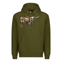 Army Green Texas Longhorn Cow Premium Hoodie - LillyAllenDesigns