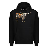 Black Texas Longhorn Cow Premium Hoodie - LillyAllenDesigns