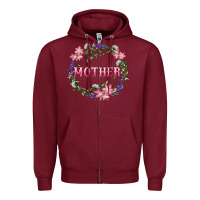 Burgundy mother with floral wreath Zipper Hoodie - RanaPortraitStore