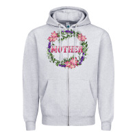 Heather Grey mother with floral wreath Zipper Hoodie - RanaPortraitStore