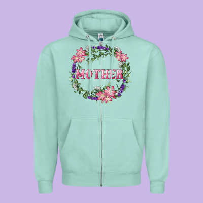 Zipper Hoodie mother with floral wreath