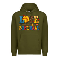 Army Green love softball Premium Hoodie - AdoDesignShop