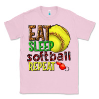 Bubblegum Pink eat sleep softball repeat Classic Tee - texasbilliewilder