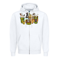 White pitbull coffee cups Zipper Hoodie - Zillion Design Studio