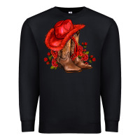Black valentines day cowboy boots red  and roses Premium Sweatshirt - AdoDesignShop