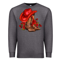 Charcoal Heather valentines day cowboy boots red  and roses Premium Sweatshirt - AdoDesignShop