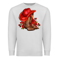 Dove Grey valentines day cowboy boots red  and roses Premium Sweatshirt - AdoDesignShop