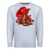 Heather Grey valentines day cowboy boots red  and roses Premium Sweatshirt - AdoDesignShop