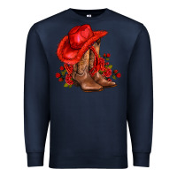 Navy valentines day cowboy boots red  and roses Premium Sweatshirt - AdoDesignShop