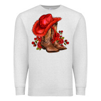 Oatmeal Heather valentines day cowboy boots red  and roses Premium Sweatshirt - AdoDesignShop