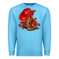Ocean Blue valentines day cowboy boots red  and roses Premium Sweatshirt - AdoDesignShop