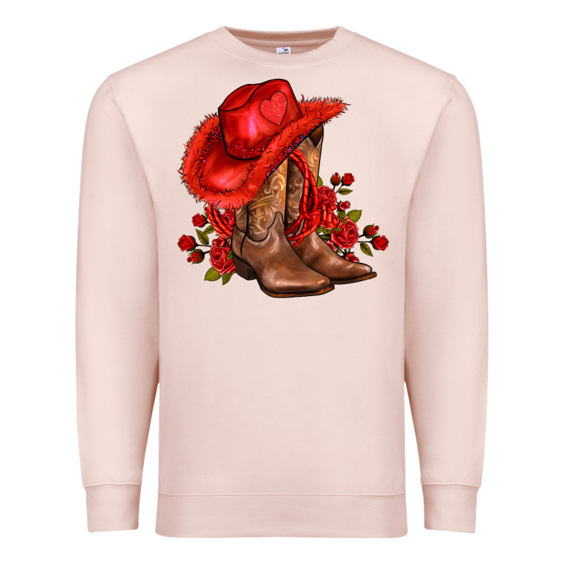 Valentines Day Cowboy Boots Red  And Roses Premium Sweatshirt by AdoDesignShop | Teevron