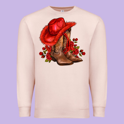 Valentines Day Cowboy Boots Red  And Roses Premium Sweatshirt Designed By Adodesignshop