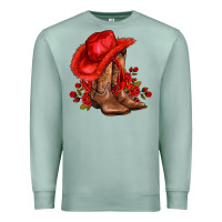 Seafoam valentines day cowboy boots red  and roses Premium Sweatshirt - AdoDesignShop