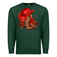 Sports Green valentines day cowboy boots red  and roses Premium Sweatshirt - AdoDesignShop