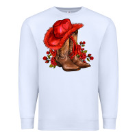 White valentines day cowboy boots red  and roses Premium Sweatshirt - AdoDesignShop