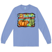 Colony Blue fall pumpkin  background Long Sleeve Tee - BarkalooDesign