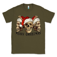 Army Green Merry Christmas Skulls Classic Tee - RanaPortraitStore