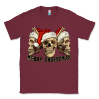 Burgundy Merry Christmas Skulls Classic Tee - RanaPortraitStore