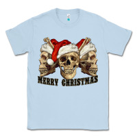 Dusty Blue Merry Christmas Skulls Classic Tee - RanaPortraitStore