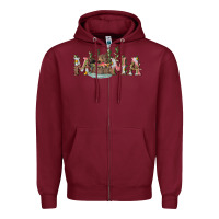 Burgundy mama with bear and daisy Zipper Hoodie - RanaPortraitStore