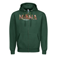 Sports Green mama with bear and daisy Zipper Hoodie - RanaPortraitStore