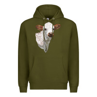 Army Green Texas Longhorn Calf Face Premium Hoodie - LillyAllenDesigns