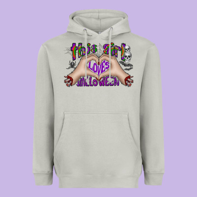 This Girl Loves Halloween Heavyweight Hoodie Designed By Cowhidedigitalart