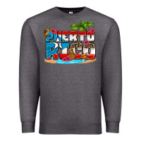 Charcoal Heather puerto rico and flowers with frog Premium Sweatshirt - AdoDesignShop