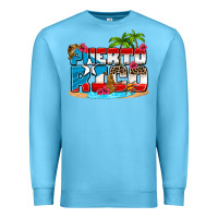 Ocean Blue puerto rico and flowers with frog Premium Sweatshirt - AdoDesignShop