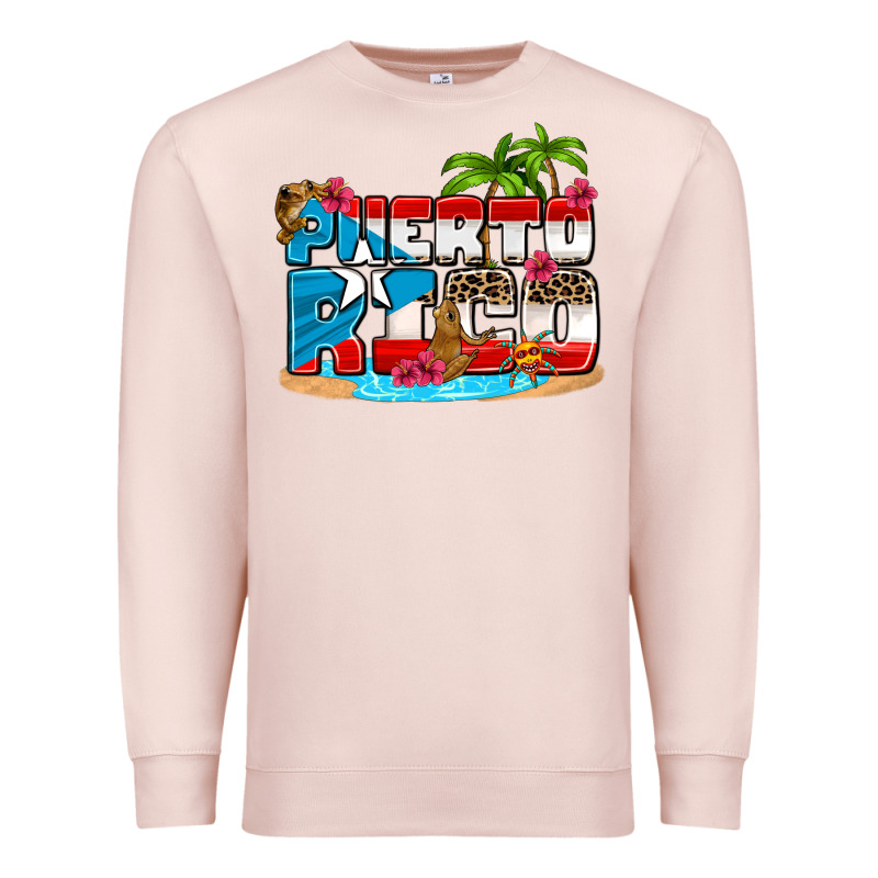 Puerto Rico And Flowers With Frog Premium Sweatshirt by AdoDesignShop | Teevron