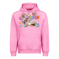 Fuchsia Pink he lives with bunnys and eggs Urban Hoodie - MaliasSmallBusiness