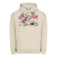Pigment French Oak he lives with bunnys and eggs Urban Hoodie - MaliasSmallBusiness